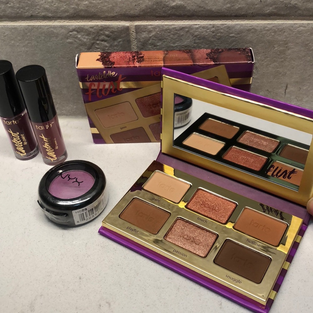 Tarte flirt eyeshadow palette + lip stains